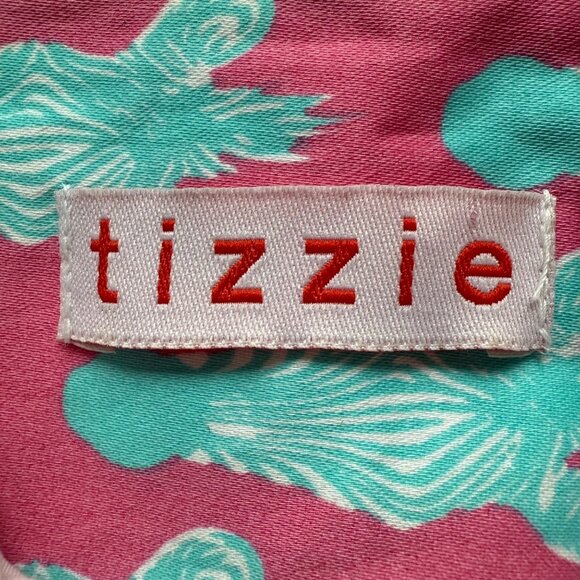 Tizzie Size XS Pink Aqua Zebra Print Split Neck Collar Cotton Blend Tunic Dress - Picture 6 of 15